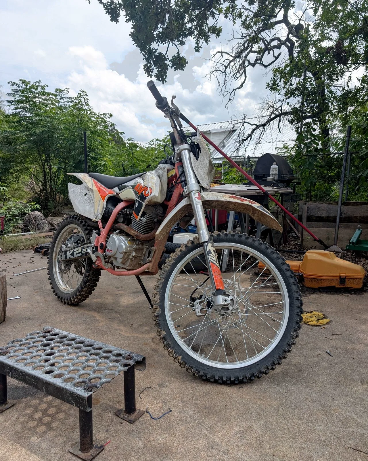 A dirt bike up on my work stand