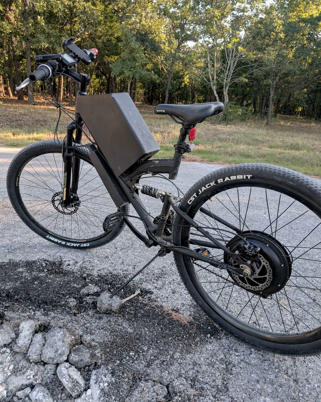 An e-bike I converted with a rear hub motor and a battery box